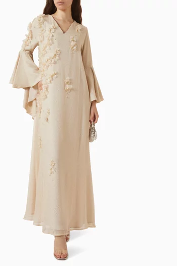 Floral-appliqué Kaftan in Chiffon