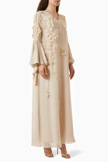 Floral-appliqué Kaftan in Chiffon