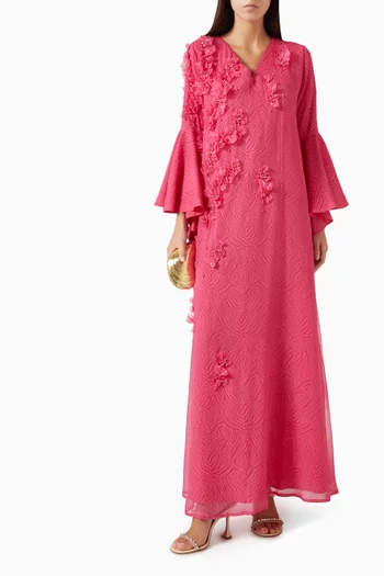 Floral-appliqué Kaftan in Chiffon