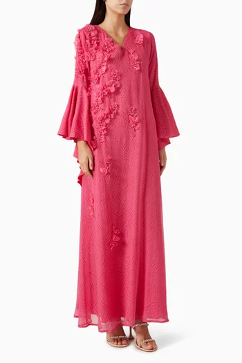 Floral-appliqué Kaftan in Chiffon