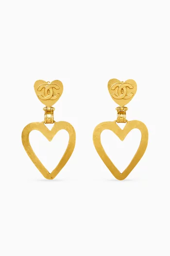 CC Heart Dangle Clip-on Earrings in Gold-plated Metal