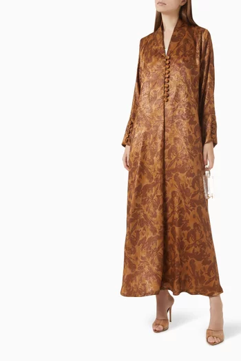Mandarin-collar Abaya in Jacquard