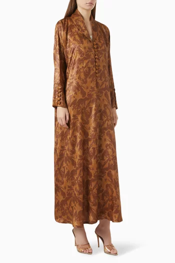 Mandarin-collar Abaya in Jacquard