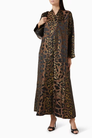 Metallic Animal-print Abaya in Jacquard