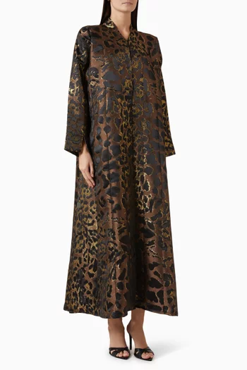 Metallic Animal-print Abaya in Jacquard