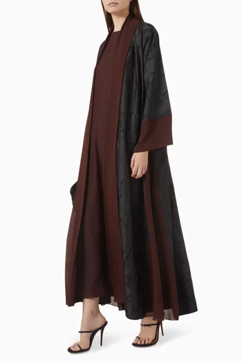 Shawl-lapel Abaya Set in Jacquard & Chiffon