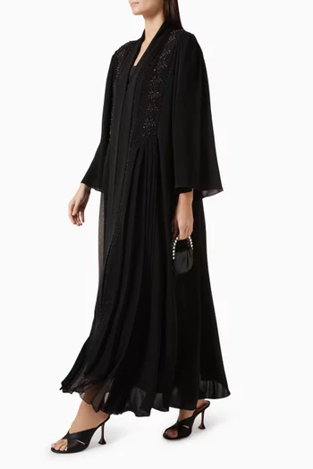 Embellished Pleated Panel Abaya in Nada & Chiffon
