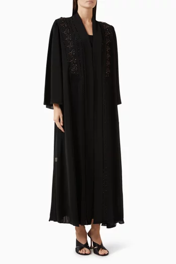 Embellished Pleated Panel Abaya in Nada & Chiffon