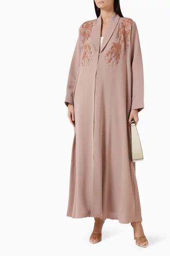 3D Thread Embroidered Abaya in Crepe