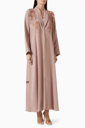 3D Thread Embroidered Abaya in Crepe