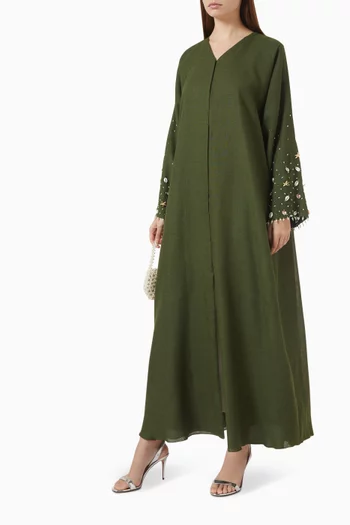 Tassel Embellished Abaya in Linen
