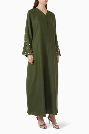 Tassel Embellished Abaya in Linen