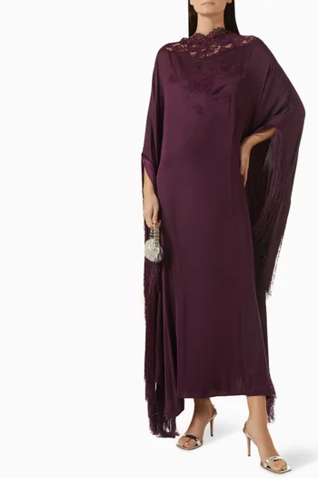 Lace-trim Fringed Kaftan in Satin