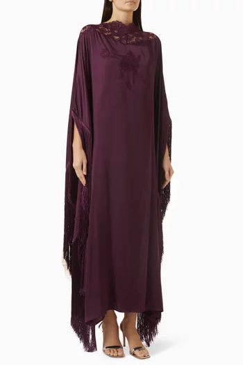 Lace-trim Fringed Kaftan in Satin