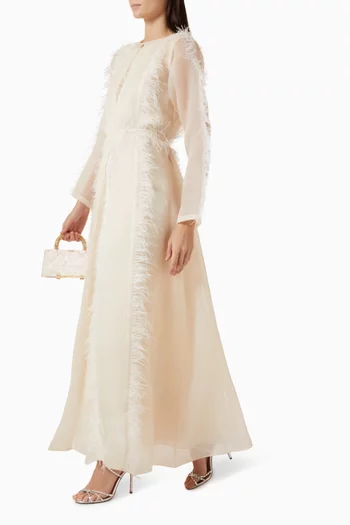 Feather-trim Abaya & Dress Set