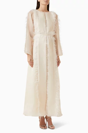 Feather-trim Abaya & Dress Set