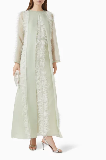 Feather-trim Abaya & Dress Set