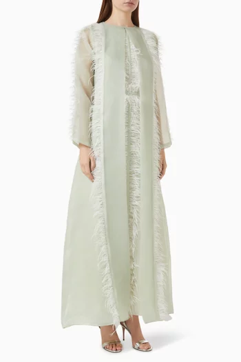 Feather-trim Abaya & Dress Set