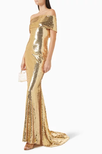 Off-shoulder Sequin Gown