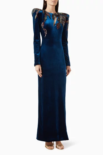 Keyhole Beaded Maxi Dress in Velvet