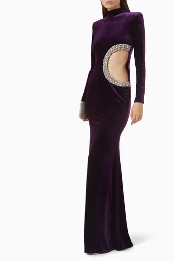 Diamond-trim Cutout Maxi Dress in Velvet
