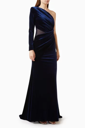 One-shoulder Gown in Velvet