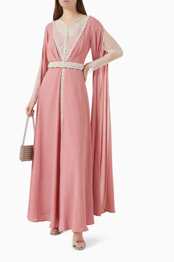 Embellished Lace-panel Kaftan