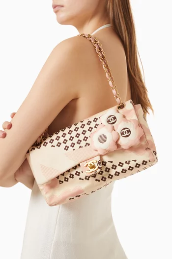 Medium Camellia-print Single Flap Bag in Silk & Lambskin