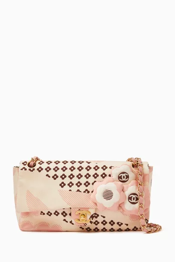 Medium Camellia-print Single Flap Bag in Silk & Lambskin