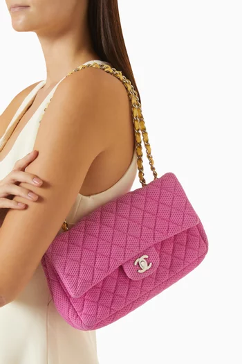 2000s Single Flap Shoulder Bag in Perforated Jersey & Patent Leather