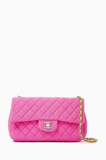 2000s Single Flap Shoulder Bag in Perforated Jersey & Patent Leather