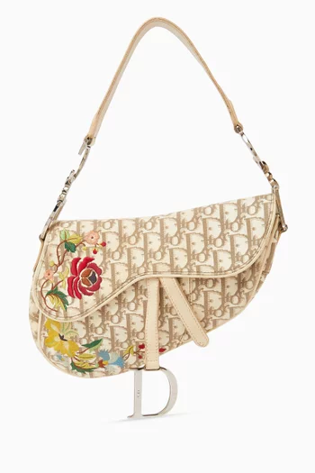 Floral Monogram Saddle Bag in Canvas & Leather