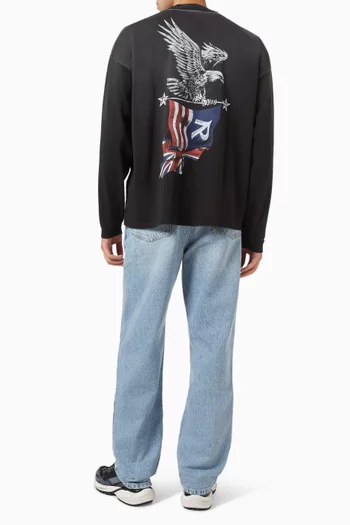 تي شيرت بأكمام طويلة وطبعة نسر قطن