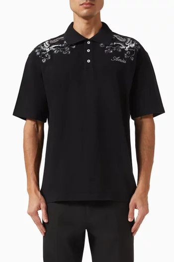 Floral Embroidered Polo T-shirt in Cotton