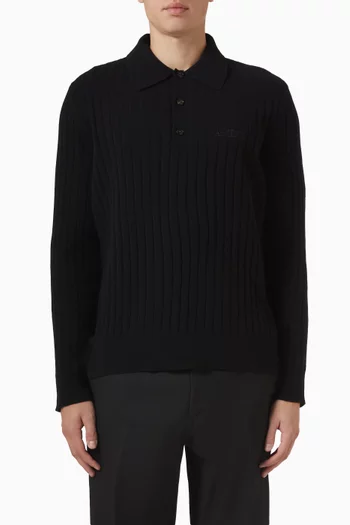 Polo Sweater in Ribbed-knit