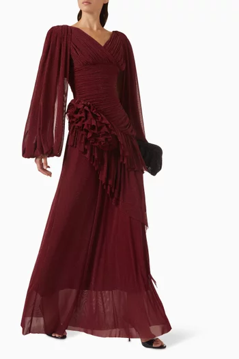 Cannes Ruffled Dress in Metallic Jersey