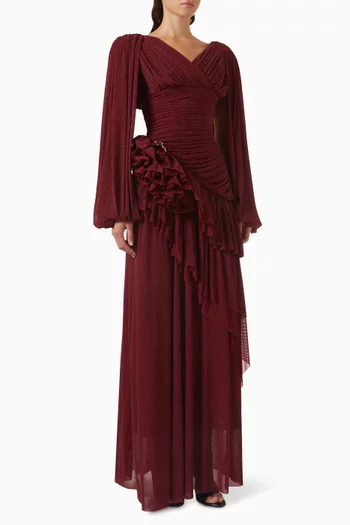 Cannes Ruffled Dress in Metallic Jersey