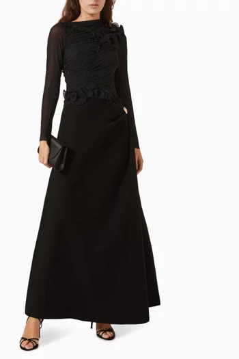 Tinilia Floral-appliqué Dress in Crepe