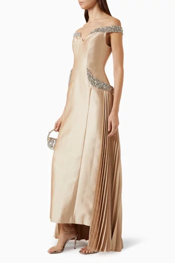 Embellished Off-shoulder Gown in Bamboo Taffeta