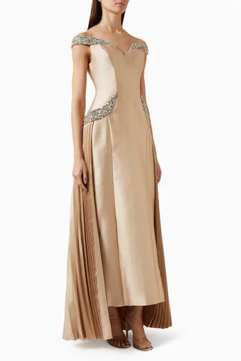 Embellished Off-shoulder Gown in Bamboo Taffeta