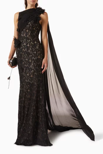 Alessandra Embellished Dress in Lace & Chiffon