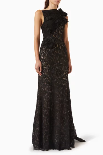 Alessandra Embellished Dress in Lace & Chiffon