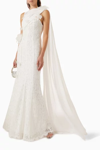 Alessandra Embellished Dress in Lace & Chiffon
