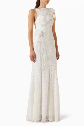 Alessandra Embellished Dress in Lace & Chiffon