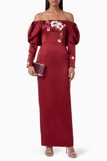 Aaliyah Embellished Off-shoulder Dress in Silk-taffeta