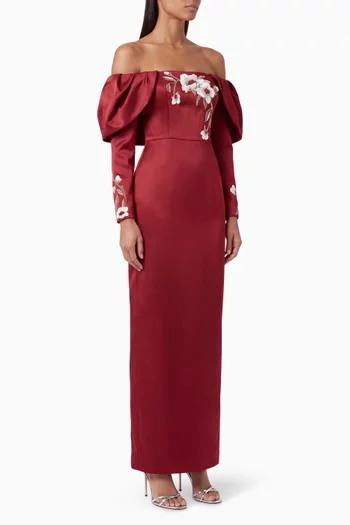 Aaliyah Embellished Off-shoulder Dress in Silk-taffeta