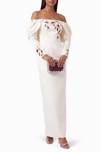 Aaliyah Embellished Off-shoulder Dress in Silk-taffeta