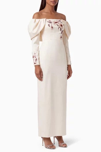 Aaliyah Embellished Off-shoulder Dress in Silk-taffeta