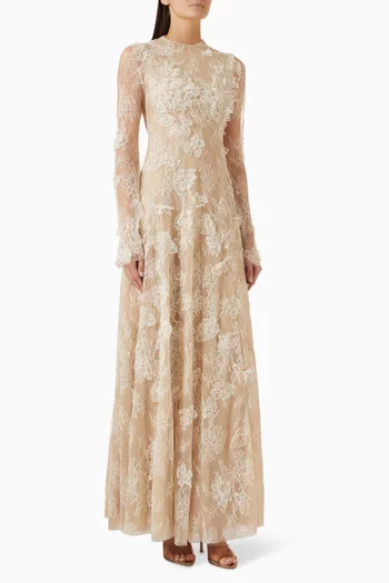 Aziza Embellished Dress in Floral Lace