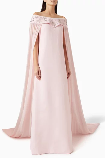 Eliana Embellished Cape Dress